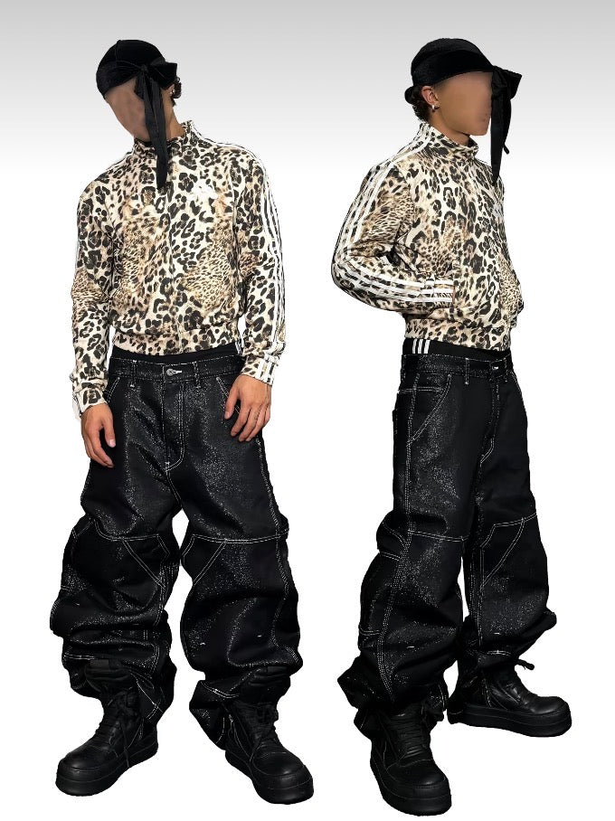 Leopard Print Funny ADIDA Inspired Stand Collar Sports Hooded Jacket