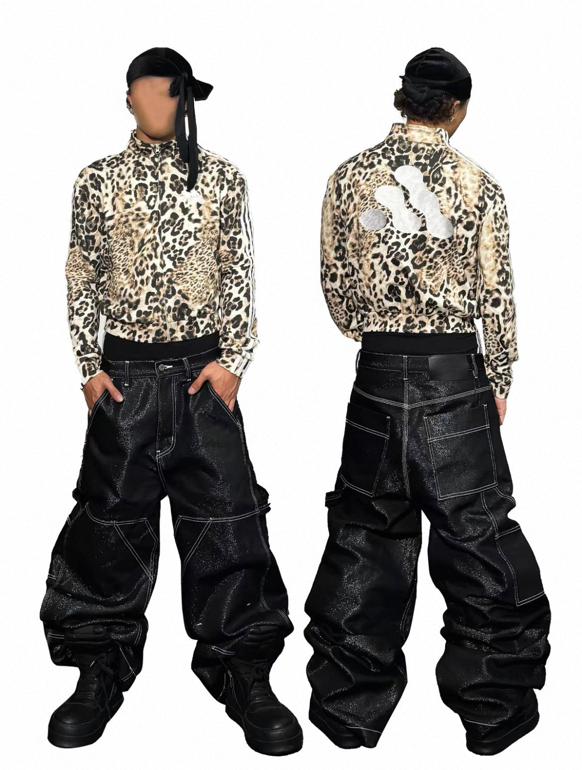 Leopard Print Funny ADIDA Inspired Stand Collar Sports Hooded Jacket