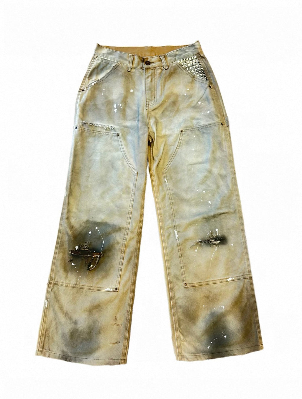 Distressed Splatter Double Knee Logger Denim Jeans