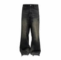 Vintage Faded Low Crotch Raw Seam Jeans Natural Whisker Unfinished Cut Hem
