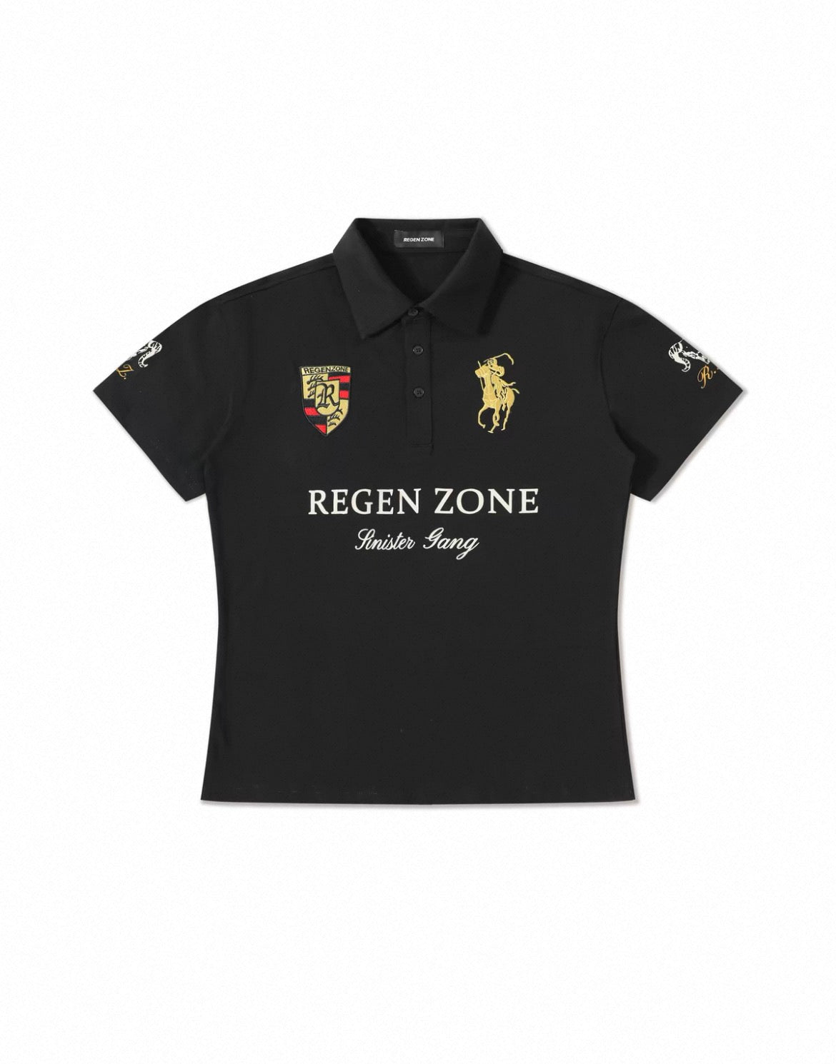 Vintage Gilded Embroidered Waist-Cinched Polo Shirt
