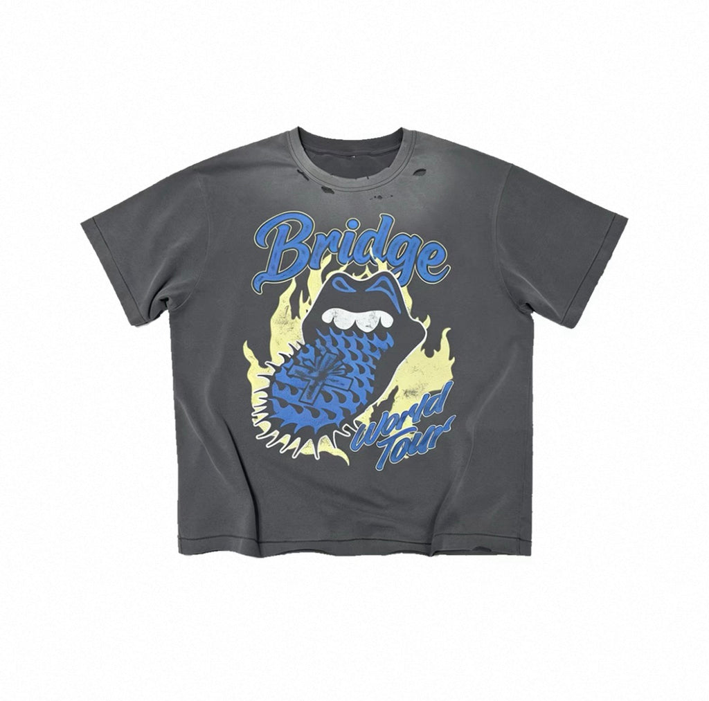 Rolling Stones Flame Tongue Print Vintage Washed Single Stitch Distressed Tee