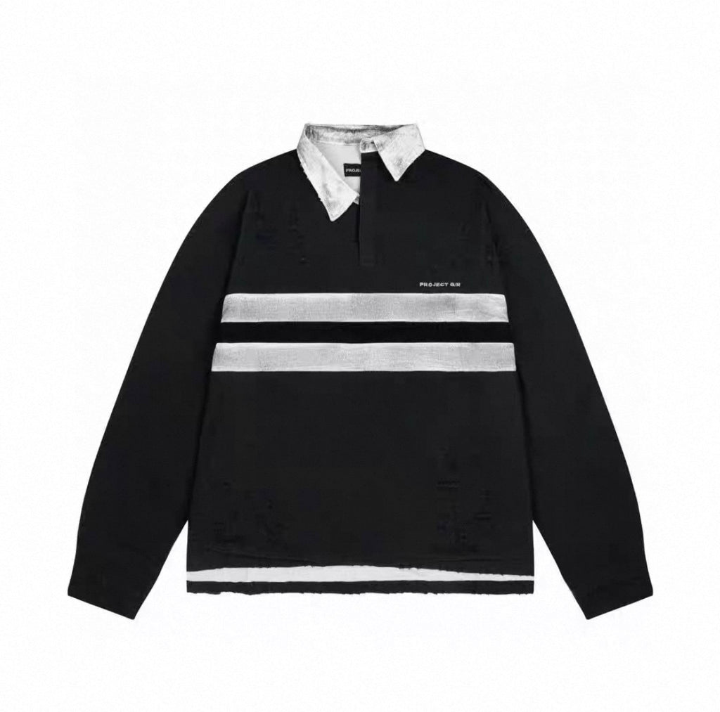 Distressed Dirty Vintage Striped Long Sleeve Polo