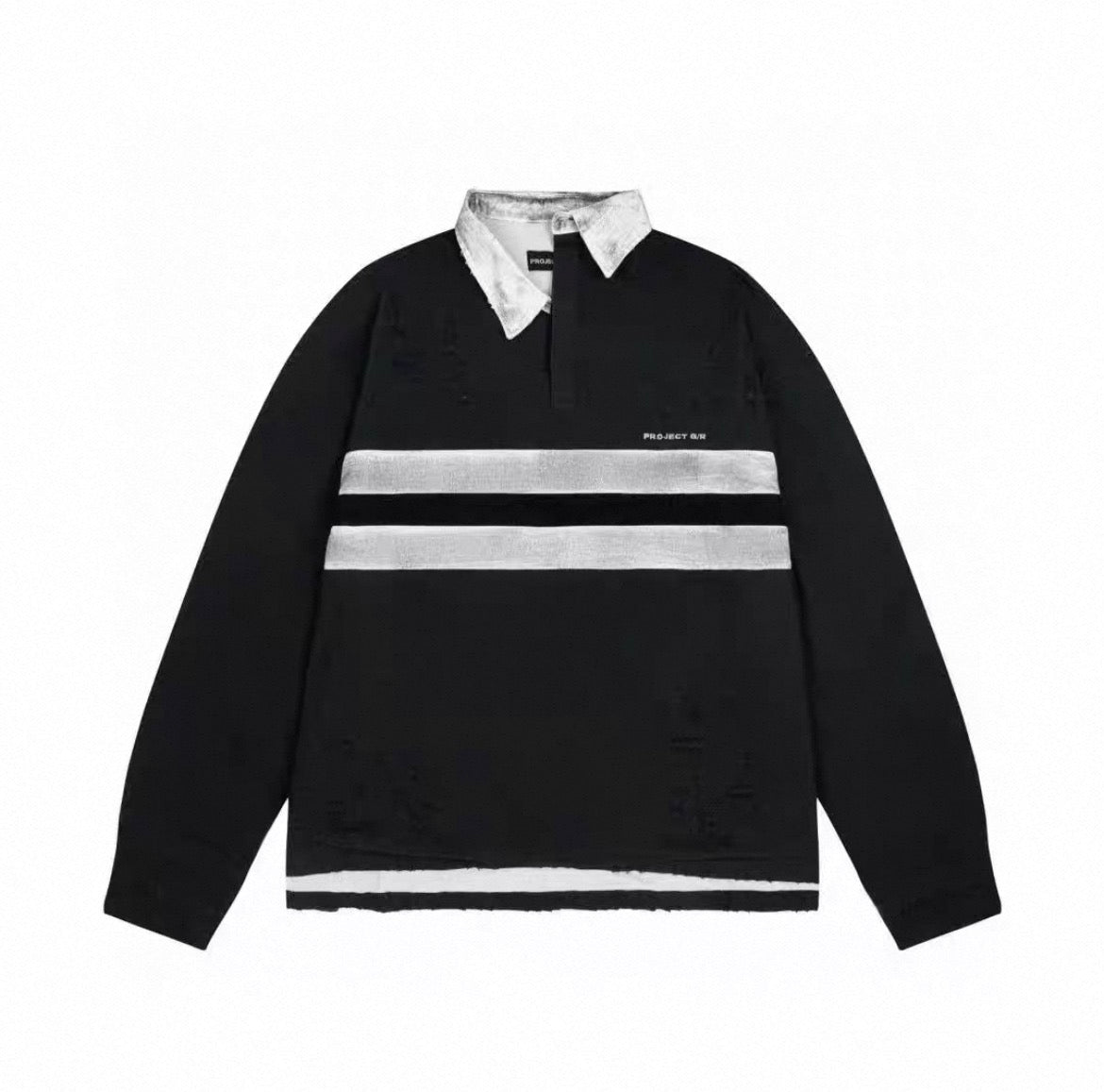 Distressed Dirty Vintage Striped Long Sleeve Polo