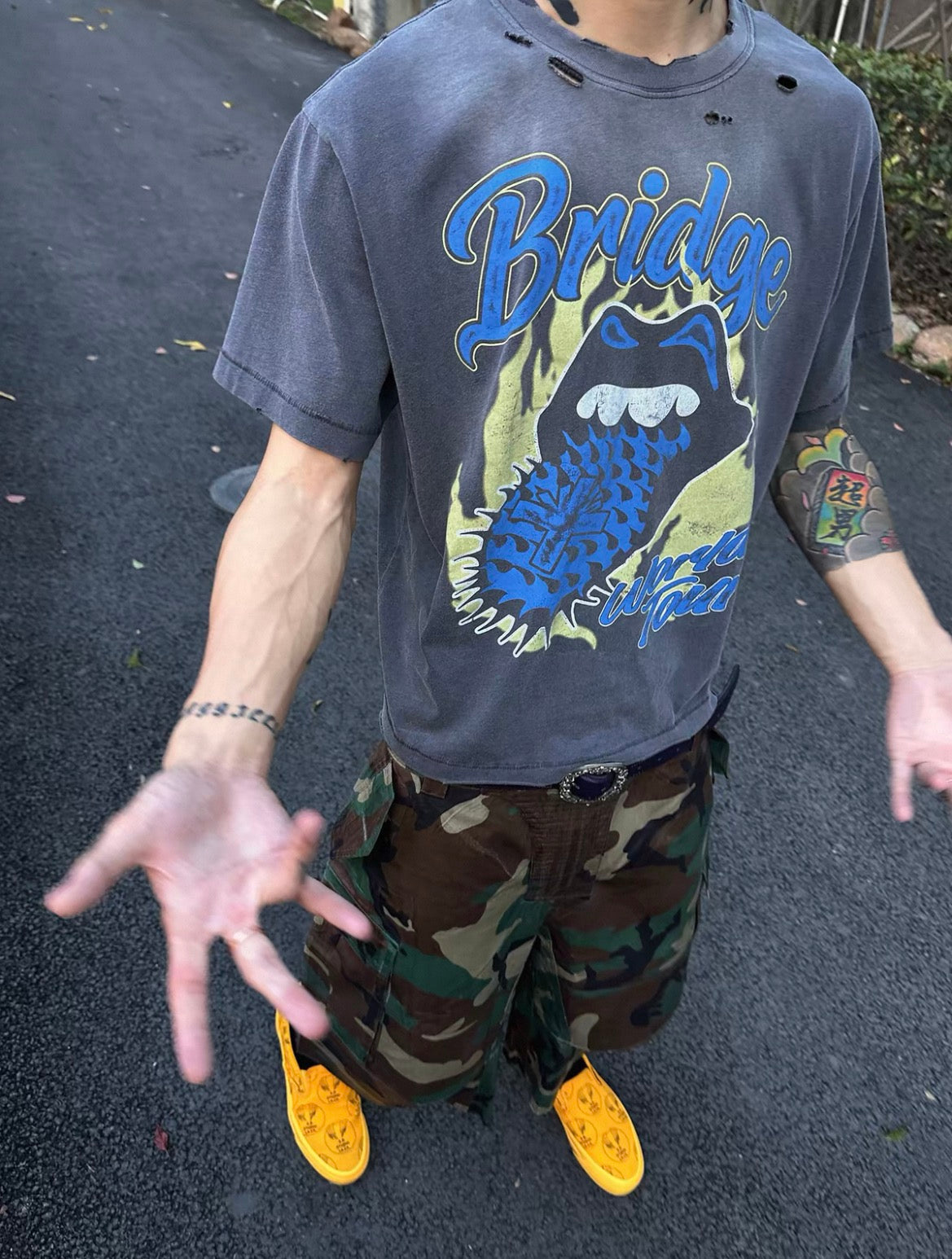 Rolling Stones Flame Tongue Print Vintage Washed Single Stitch Distressed Tee