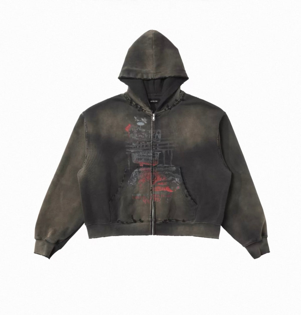 RIOT Blood Stain Eagle Distressed Sun Faded Drying Hoodie