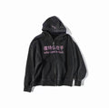 Vintage Washed Bootleg Letter Print Zip Up Hoodie Casual Streetwear Unisex
