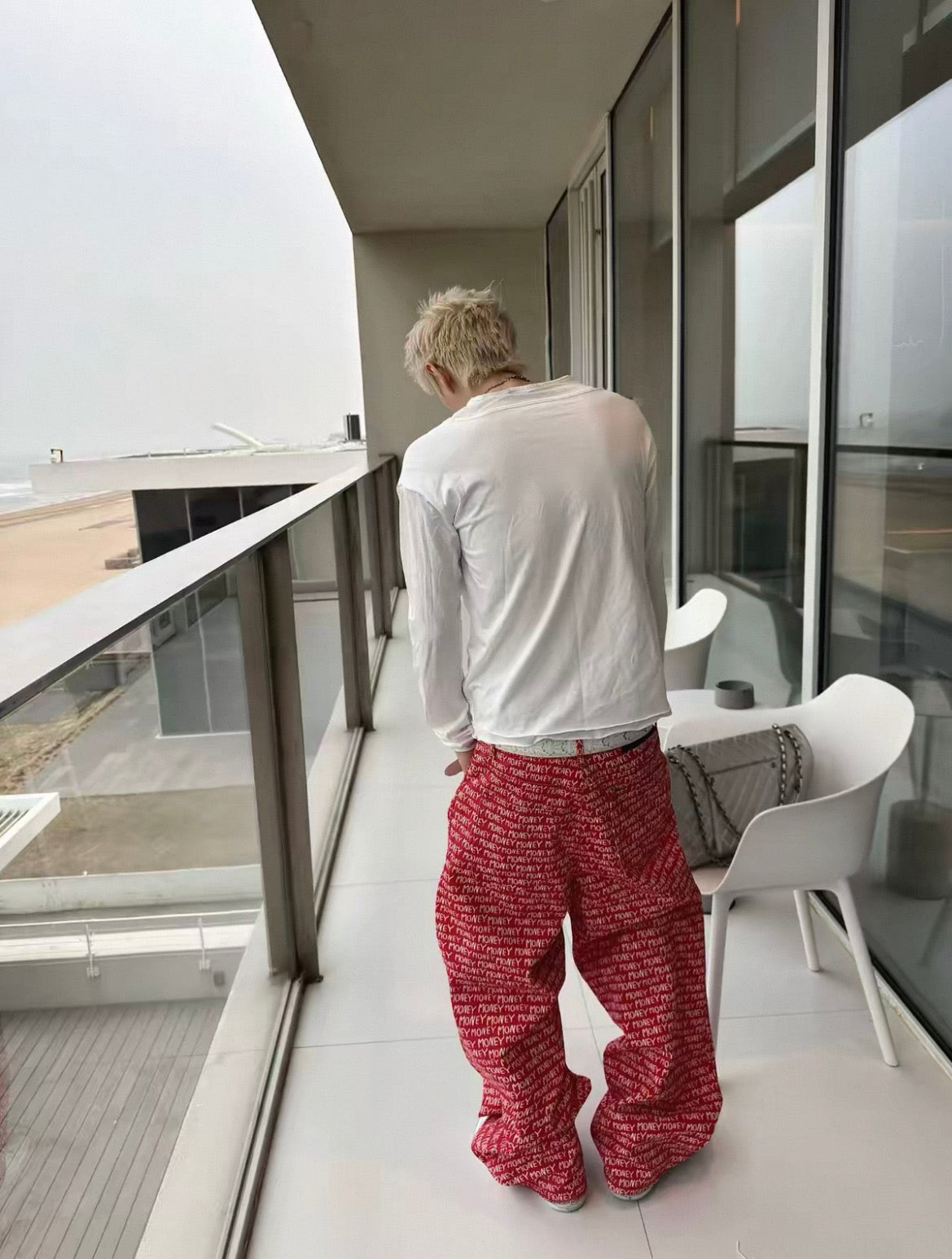 Money All Over Print Wide Leg Casual Pants Unisex
