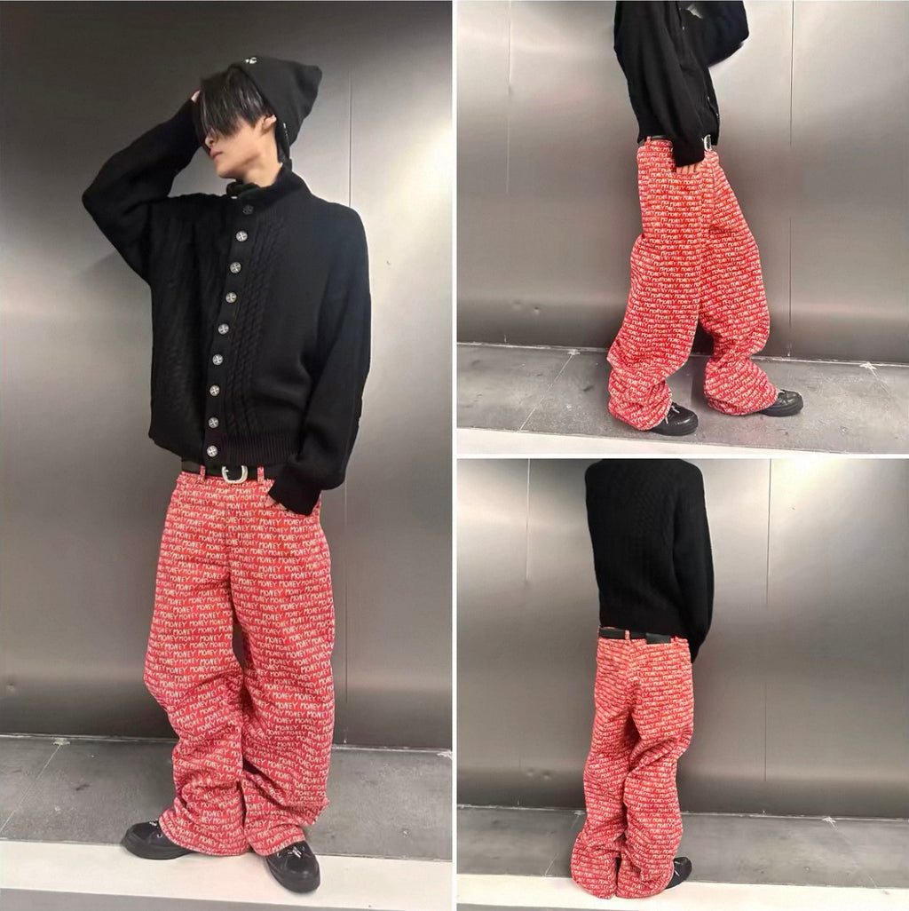 Money All Over Print Wide Leg Casual Pants Unisex
