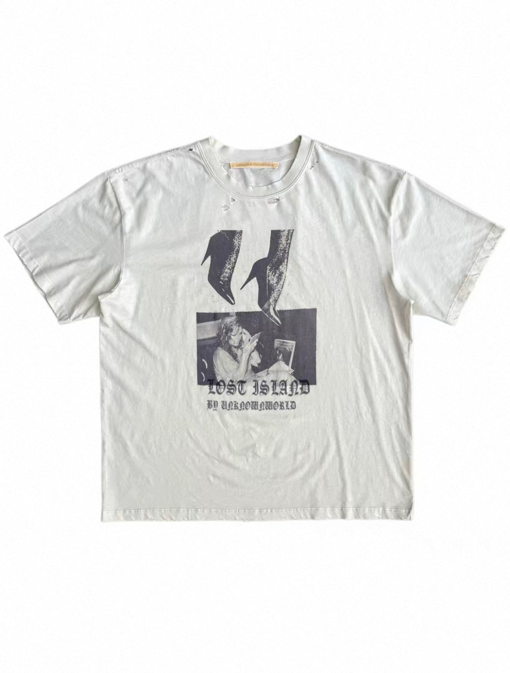 Distressed Washed Printed Shoulder Relaxed Tee