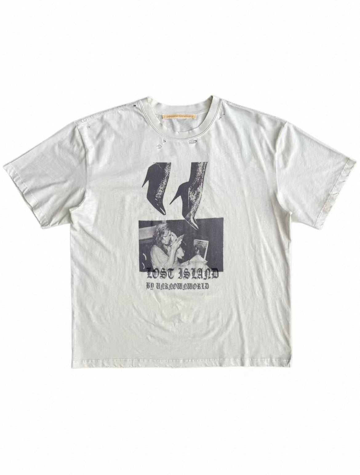Distressed Washed Printed Shoulder Relaxed Tee
