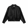 Black Loose Fit Lapel Jacket, Matte Coated Fabric with Elastic Hem