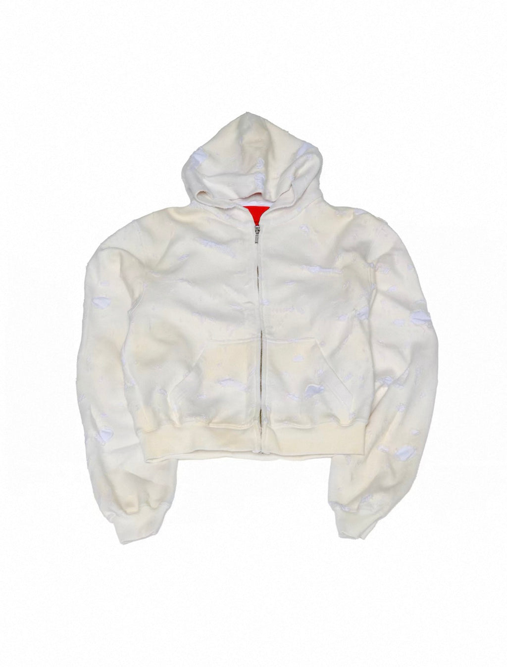 Full Distressed Smoke Wash Zip Up Slim Fit Hooded Jacket