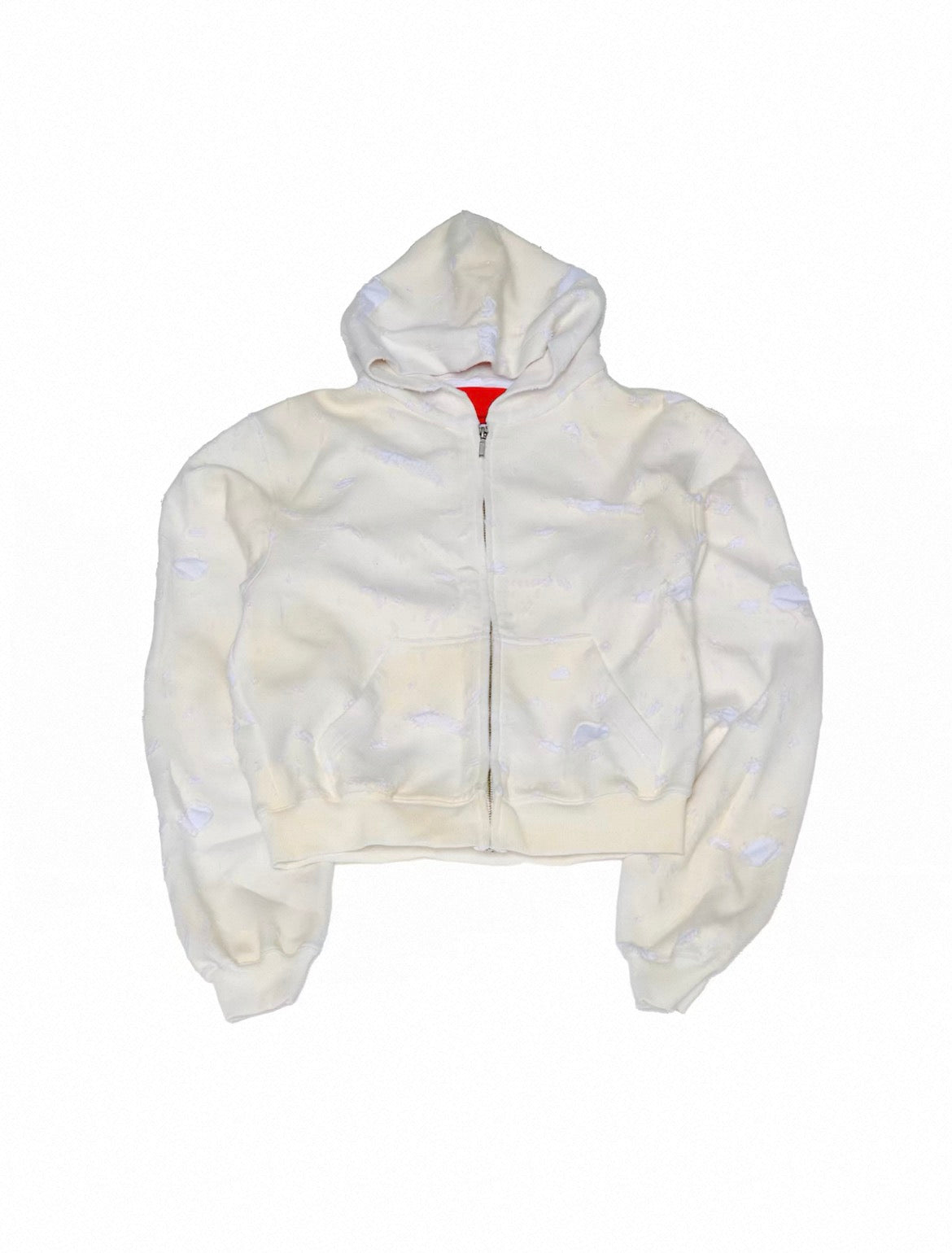 Full Distressed Smoke Wash Zip Up Slim Fit Hooded Jacket