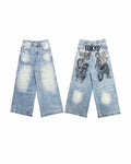 Tokyo Limited Dragon Embroidered Heavy Wash Blue Jeans
