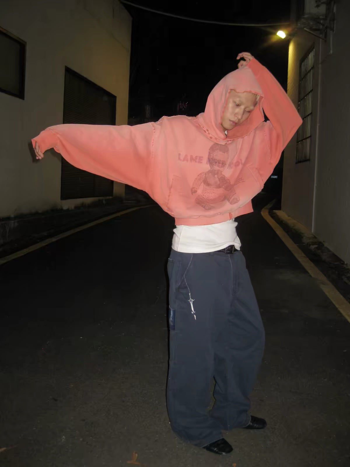 Faded Orange Vintage Cropped Boxy Fit Hoodie